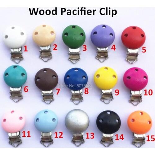 5PCS Round Wooden Baby Infant Pacifier Holder Soother Clips with Metal Holders Kids Feeding 4cm x 2.9cm