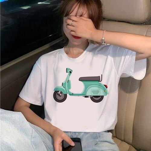 Womens T shirt Summer Mujer Tshirt Tee Funny Motor Print Summer Short Sleeve T-Shirts Tops Streetwear Vintage
