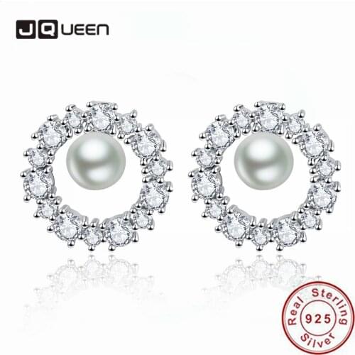Jqueen Platinum Inlaid Zircon Shell Pearl 925 Sterling Silver Garland Earrings for Women Wedding and Engagement AAA Quality