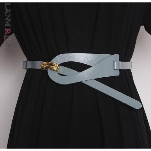 LANMREM Solid Color Leather Belt Womens Decorative Dress Clothing Korean Fashion Style Simple Waist Wide Belts 2T1371
