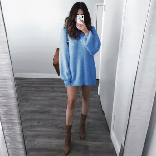Women Autumn Winter Solid Sweater Long Lantern Sleeve O-Neck Casual Warm Elegant Ladies Fashion Pullovers Plus Size 5XL 6Q2299