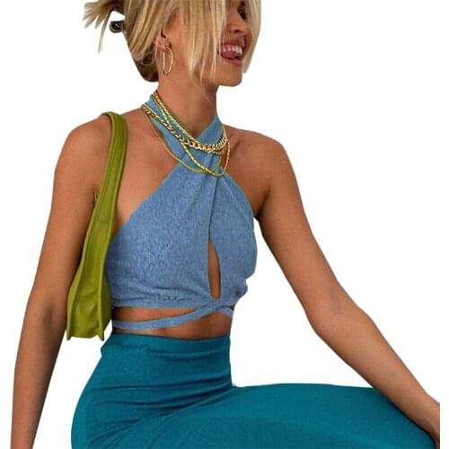 Womens Sexy Halter Bandage Top Criss Cross Tube Wrap Camisole Cutout Solid Color Backless Lace-Up Vest Clubwear Drop Shipping