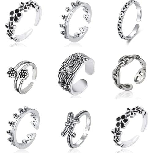 2021 Fashion Small Flower Paw Print Aesthetic Rings for Women Punk Adjustable Silver Color Friendship Couple Ring Goth Jewelry