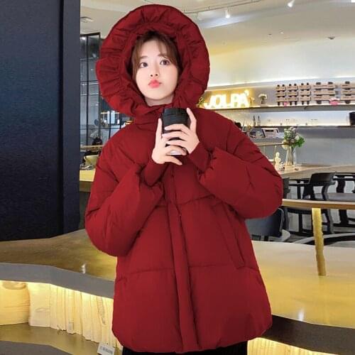 Winter Solid Thick Womans Jackets Casual Kawaii Female Hooded Coats Cotton Padded Thick Ladies Parkas with Pockets for Outwear