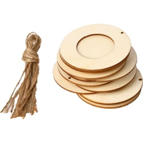 10pcs/set Wooden Mini Round Photo Frame Hanging Crafts DIY Handmade With Ropes Home Decoration Ornament