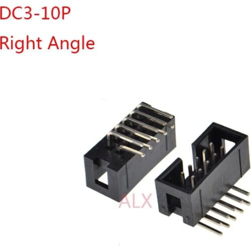 10pcs dc3-10p pitch 2.54MM JTAG ISP MALE SOCKET Right Angle idc box headers PCB CONNECTOR DOUBLE ROW 2x5PIN DC3 10 PIN HEADER