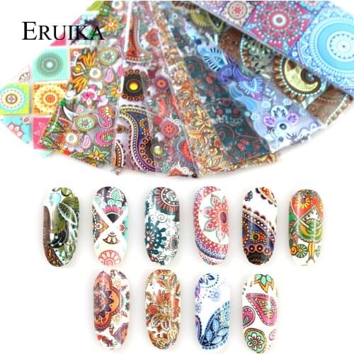 10pcs Holographic Foils Colorful Flower Nail Foils Set Transfer Full Wraps Manicure Starry Paper Decal Nail DIY Decoration