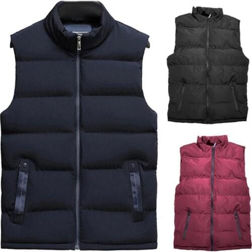 2020 Men Sleeveless Vest Winter Warm Plus Size Down Cotton Jacket Male Stand Collar Pocket Zipper Vest Waistcoat