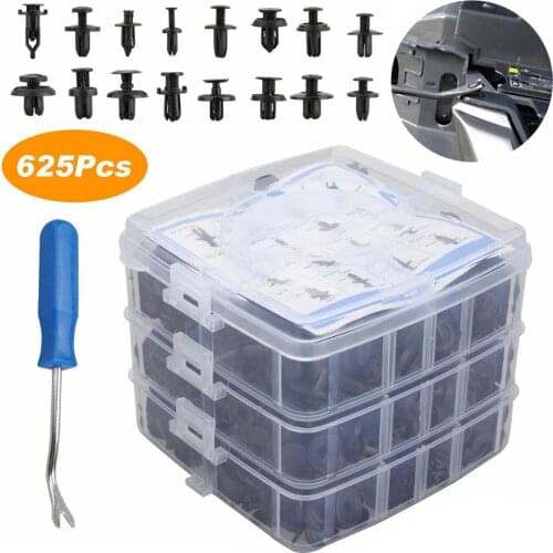 625pcs Mixed 5/6/7/8/9/10mm Car Retainer Plastic Fasteners Push Trim Clips Pin Rivet Bumper Clip Kit with Removal Tool