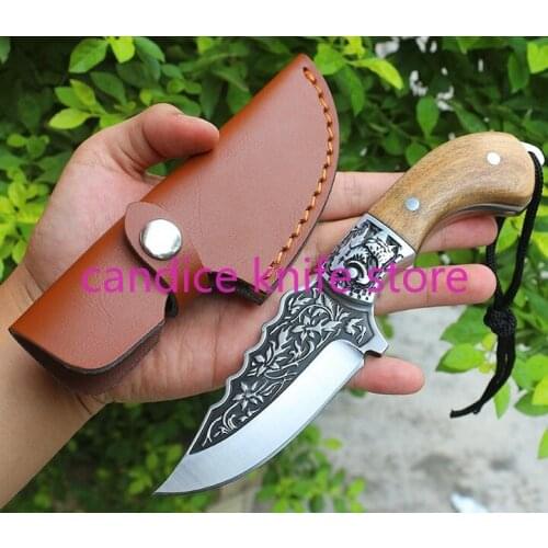 800 Straight Fixed Blade Knife D2 Blade Wood Handle Rescue Pocket Hunting Fishing EDC Survival with Leather Sheath