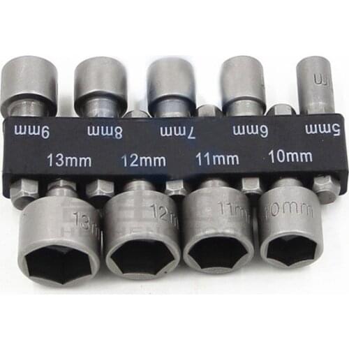 9pcs 9 in 1 Hex Socket Sleeve 5-13mm Non-magnetic Electric Screwdriver Socket Wrench Strip Sleeve Set Hand Tool Accessories