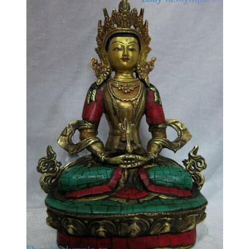 9" Tibet old bronze gild calaite sculpture buddhism Ratnasambhava buddha Statue
