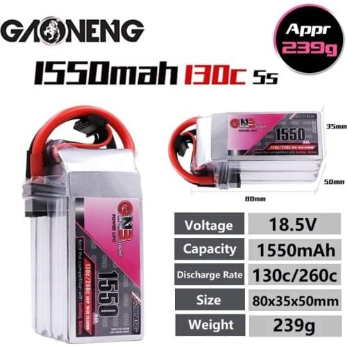 Gaoneng GNB 5S 18.5v 1550mAh 130C/260C HV Lipo Battery With T/XT60/XT90 Plug For RC Quadcopter FPV Racing Drone Battery AKKU
