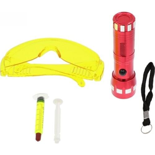 Car R410 R134A R12 Air Conditioning A/C System Leak Test Detector Kit 14 LED UV Flashlight Protective Glasses UV Repair Tool Set