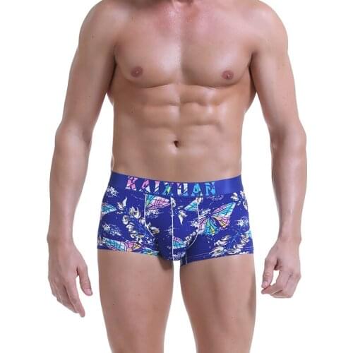 Summer New Mens Sexy Ice Silk Cool Boxers Underwear Fashion Cartoon Printed Gay Underwear Low Waist Stretch