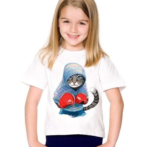 Children clothing cartoon Fashion Print Super Cool Boxing Cat Attack graphic t shirts Kids Summer boy t shirt for girls tops