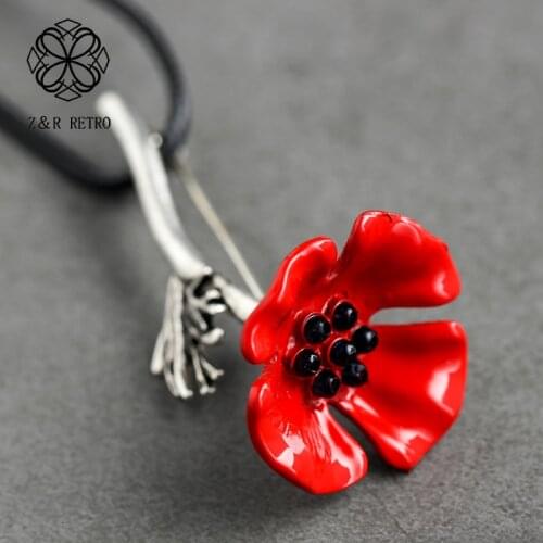 Long Statement Necklace Red Flower Female Pendants Handmade Jewelry For Women Wholesale Chain Suspension Decoration Accessories