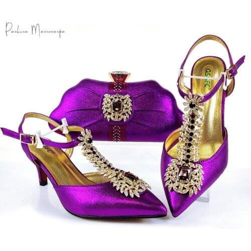 Purple color 2020 Italian Design Matte Style Shoes and Bags To Match Set Nigerian Women Wedding Shoes and Bags Sets