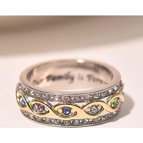 2020 Hot Fashion Colorful Zircon Rings For Women Double Color Statement Female Jewelry 'Our Family is Forever' Letter Party Gift