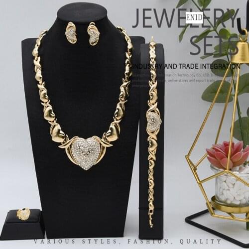 2021 EthiopianJewelry Set African Gold For Women Indian Necklace Bracelets Earrings Set Heart Crystal Nigerian Wedding Jewellery