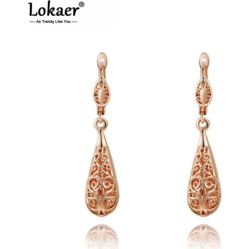 Lokaer Fashion Rose Gold Hollow Out Flower Pattern Earrings Vintage Ethnic Earrings Jewelry For Women Girls L2020019280