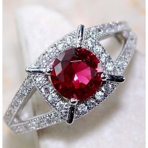 Fashion Women Hot Pink Round Cut Zircon Rings for Wedding Engagement Promise Jewelry