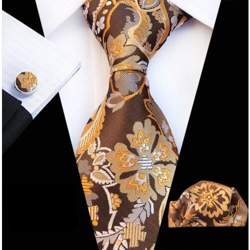 3 Pcs/Set 3.15" Mens Woven Formal Ties Set Floral Gravata with Cufflink Pocket Square