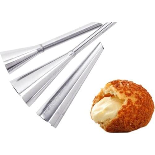Cream Icing Piping Nozzle Tip 3PC Stainless Steel Cupcake Puffs Injection Russian Syringe Puff Nozzle Tip Pastry Tool