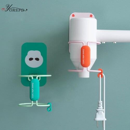 OYOREFD Wall Mounted Hair Dryer Holder Cartoon Bathroom Shelves Non-slip Hairdryer Cable Organizer Holder Bathroom Organizer