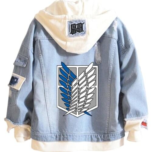 New Attack on Titan Denim Jacket Jeans Cool Kpop Hoodie Sweatshirt Anime Eren Jaeger Levi Titans Attack Men Women Jacket Hoody