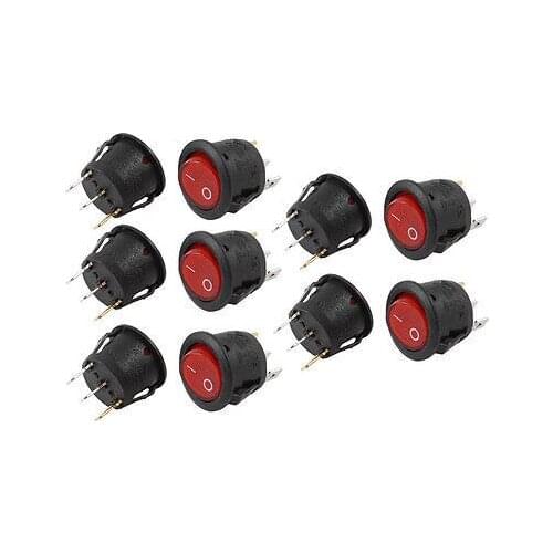 NEW!10 Pcs SPST On/Off Red Light Round Boat Rocker Switch AC 6A/250V 10A/125V