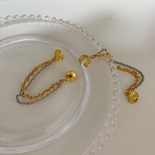 Single small fragrance style personality tassel double chain ear clip ear hook ins French fashion retro niche design earrings