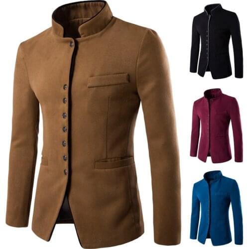 Fall and Winter 2020 Fashion Mens Woolen Coat Casual Single Breasted Standing Collar Plus Size Long Jacket Coat streetwear