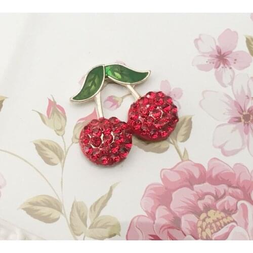 Free shipping 26*22mm cherry rhinestonestone button flatback 10PCS/Lot(BTN-5457)