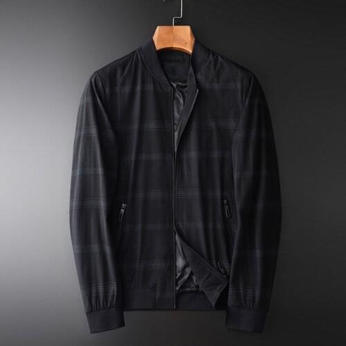 Stand Collar Men Luxury Yarn Dyed Stripe Slim Fit Mens And Coats Autumn Casual Man Jackets Plus Size 4XL