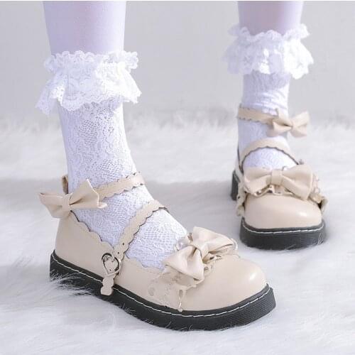 Spring Autumn Lolita Shoes Butterfly Knot Girls Shoes Round Toe Mary Jane Shoes Women Flats Ankle Strap Ladies Shoes Black 8210L