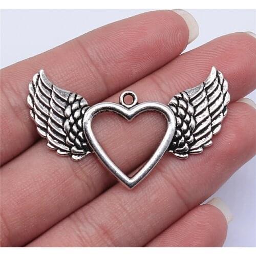 WYSIWYG 4pcs 47x29mm Antique Silver Color Hollow Heart Wings Charms Pendant For Jewelry Making DIY Jewelry Findings