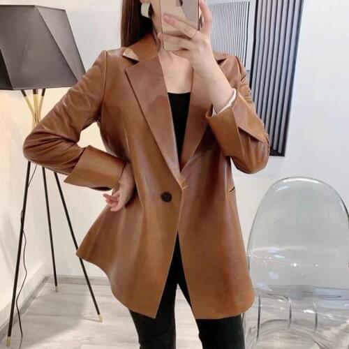 Women Fashion New Clothes Spring Casual Style High Quality Genuine Leather Jacket Long Sleeve Plus Size Coat Female