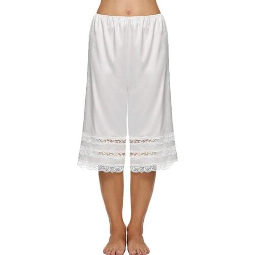 New Casual Women Lace Patchwork Sleep Bottoms Sleepwear Knee Length Pants Breathable Soft Pants Womens Solid Loose Bottoms