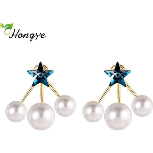 Hongye 2021 Trendy Delicate Shell Pearl Drop Earrings For Women Party Wedding Star Shape Blue Zircon Elegant Jewelry Gift New