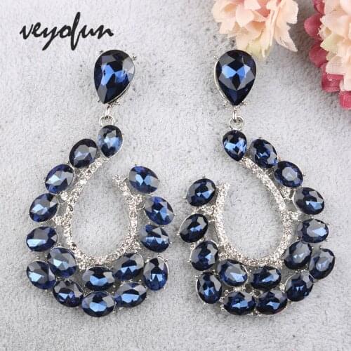 Veyofun Symmetry Hollow Crystal Drop Earrings Luxury Elegant Party Bridal Dangle Earrings Fashion Jewelry for Women Gift