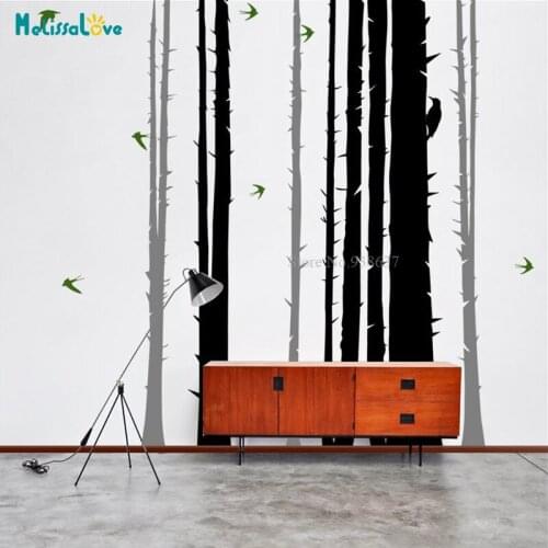 Winter Pine Tree Forest Graphical with birds woodpecker Tree sticker vinyl decor Living Room Decals Home Wall Stickers BB045