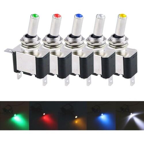 1PCS DC 12V 20A Car Auto Cover LED Blue Green Red White Yellow Light Toggle Switch Control On/Off Durable Light