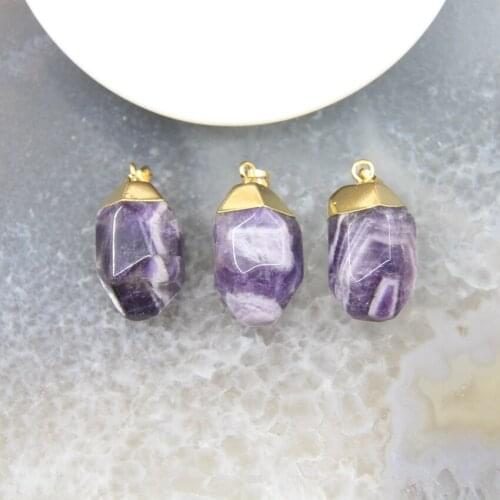 1pcs Natural Amethysts Nugget Pendants Faceted Polished Purple Crystal Necklace For DIY Gift Jewelry Making Accessories