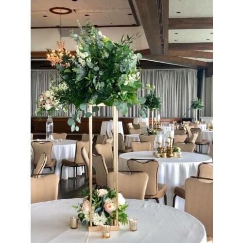 10PCS 32" Flower Vase Gold Column Stand Metal Road Lead Wedding Centerpiece Flower Rack For Event Party Decoration