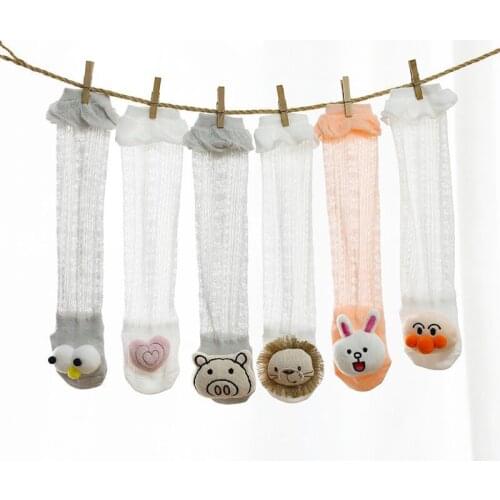 12 Pairs/lot Mesh Thin Cotton Anti-Mosquito Baby Stockings Cute Cartoon Baby Socks Children Over Knee Long Leg Socks 0-3T