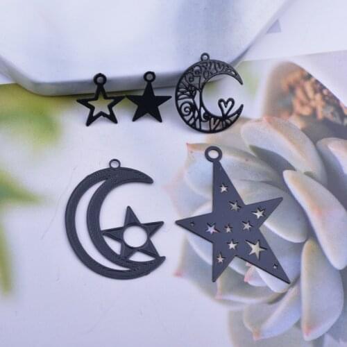 12pcs DIY Jewelry Making Black Mini Star Charms Moon and Stars Shape Pendant laser Cut Brass