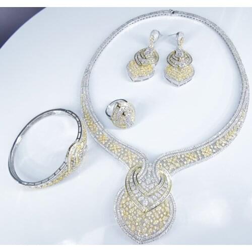 2020 new fashion luruxy crystal CZ zircon necklace earring bracelet ring jewelry set wedding bride banquet dressing jewelry set