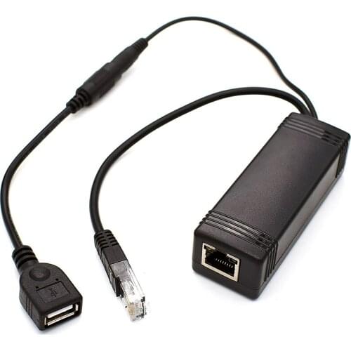 48V to 5V 12V Active PoE Splitter IEEE802.3af Ethernet Adapter USB DC Cable for IP Camera CCTV Phone and Other Devices