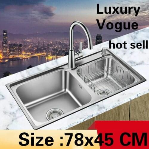 Free shipping Standard kitchen individuality double groove sink food grade 304 stainless steel whole drawing hot sell 78x45 CM